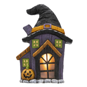 Halloweenhaus mit Hut - lila - ca. 26 x 11,5 x 36 cm