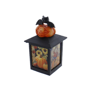 LED Laterne mit Kürbis und Fledermaus - schwarz - ca. 7,5 x 7,5 x 14 cm