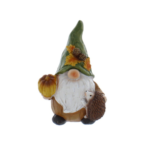 Wichtel mit Kürbis und Igel - ca. 12,5 x 10 x 18 cm