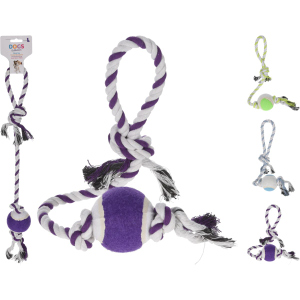 Hundespielzeug - Seil mit Knoten und Ball - ca. 8 x 6,5 x 58 cm - 1 Stück