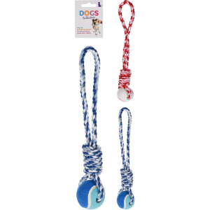 Hundespielzeug - Seil mit Knoten und Ball - ca. 8 x 7 x 39 cm - 1 Stück