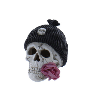 LED Totenkopf mit Rose - ca. 13 x 10 x 11 cm