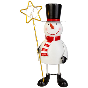 Schneemann mit LED Stern - ca. 15 x 12,5 x 31 cm