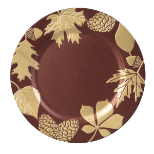 Dekoteller mit Blättermotiv - rot/gold - ca. 33 x 33 x 2,5 cm