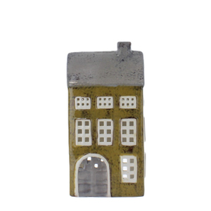 Dekohaus mit Fenstern - beige - ca. 12,4 x 8,2 x 24,6 cm