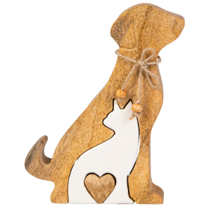 Dekofigur - Katze mit Hund  - ca. 18,5 x 14 x 2,5 cm