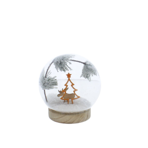 LED Kugel mit Baum und Elch - aus Glas - ca. 12x13 cm