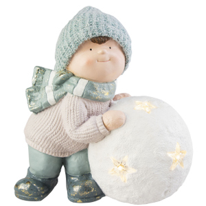 LED Junge mit Schneeball - ca. 31 x 20 x 37 cm