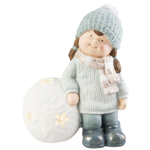 LED Mädchen mit Schneeball - ca. 31 x 20 x 37 cm