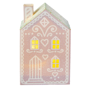 LED Lebkuchenhaus - rosa - Pappe - ca. 8x5x14 cm