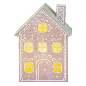 LED Lebkuchenhaus - rosa - Pappe - ca. 11x5x14,5 cm