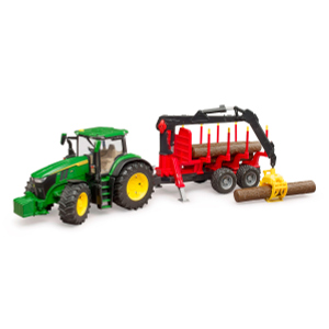 John Deere 7R 350 - mit Rückeanhänger und 4 Baumstämmen