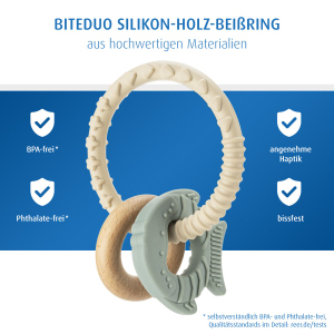 Beißring - Silikon/Holz - beige/grün