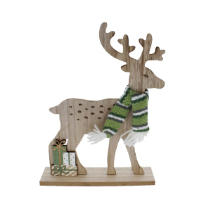 Standdeko - Rentier mit Schal - grün - ca. 20,5 x 5 x 26 cm