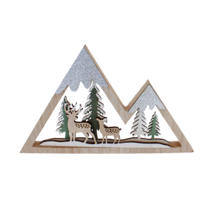 Standdeko - Berge mit Bäumen und Hirschen - ca. 30 x 2 x 18,5 cm