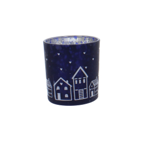 Windlicht - Häuser - blau - ca 7,3 x 8 cm