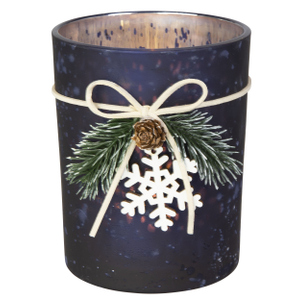 Windlicht - mit Schleife - blau - ca. 10 x 12,5 cm