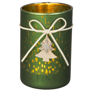Windlicht mit Schleife - grün - ca. 8 x 12 cm