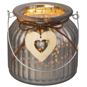 Windlicht-Laterne - mit Herzanhänger - grau - ca. 10 x 10 x 11 cm