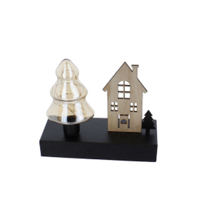 Standdeko LED Baum mit Haus - ca. 15 x 6 x 13,5 cm