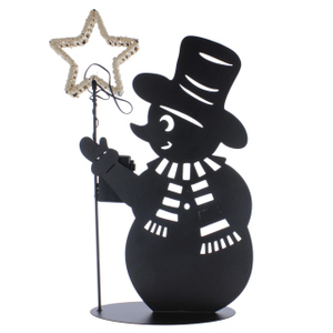 Schneemann mit LED Stern - ca. 31,5 x 10 x 49,5 cm