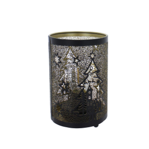 LED Windlicht - Tanne - schwarz/gold - ca. 10,5 x 10,5 x 16 cm