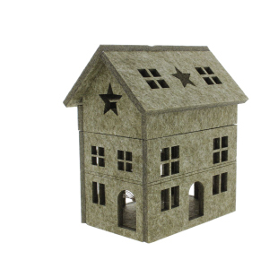 LED Haus aus Filz - grau - ca. 19 x 13,5 x 21 cm