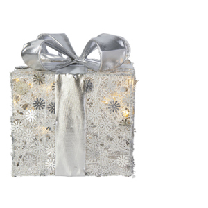 LED Geschenk Silber - Größe M - ca. 20 x 20 x 23 cm