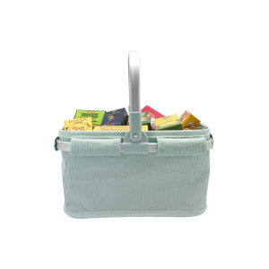 Kaufladenzubehör - Tragekorb aus Cord - Ocean Breeze - mit Marken-Miniaturfaltschachteln