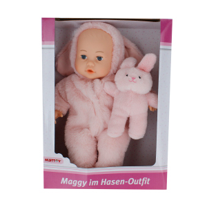 Puppe Maggy im Häschen-Onesie - rosa - ca. 35 cm