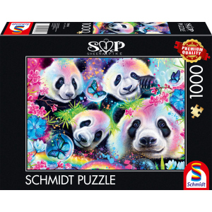 Puzzle - Sheena Pike - Neon Blumen-Pandas - 1000 Teile
