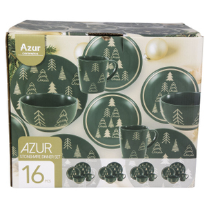 Geschirrset - Weihnachten - 16-teilig - dunkelgrün - Keramik