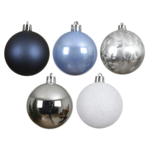 Christbaumkugeln - 30 Stück - Kunststoff - ø ca. 6 cm - blau/silber/weiß