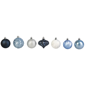 Christbaumkugeln - 30 Stück - Kunststoff - ø ca. 7 cm - blau/silber/weiß