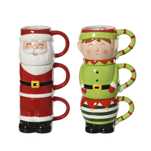 3er Set Stapeltassen - Wichtel/Weihnachtsmann - ca. 9,5 x 7 x 19 cm - 1 Stück