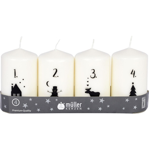 Adventskerzen mit Zahlen - weiß - 4-er Set - ø ca. 9 cm