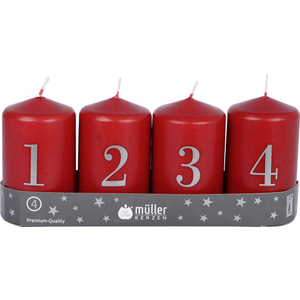 Adventskerzen mit Zahlen - rot - 4-er Set - ø ca. 9 cm