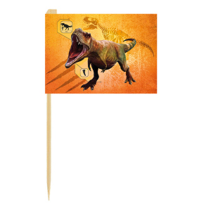 24 Flaggen-Spiesser - T-Rex - ca. 7 cm - orange/blau
