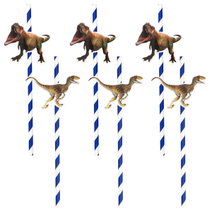 6 Papierhalme - T-Rex - ca. 20 cm