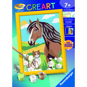 Malen nach Zahlen - CREART® - Pferd mit Kätzchen