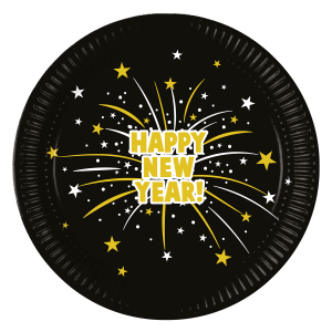 8 Pappteller - Happy New Year - Ø ca. 23 cm
