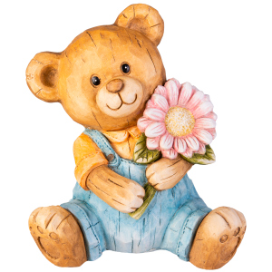 Dekofigur Teddybär mit Blume - ca. 26,5 x 18 x 30 cm