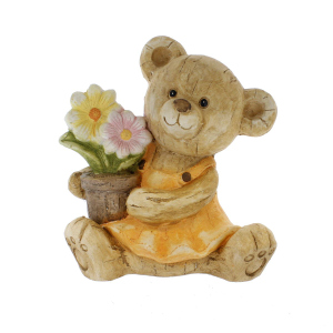 Dekofigur Teddybär mit Blumentopf - ca. 27 x 19,5 x 29,5 cm