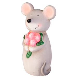 Dekofigur - Maus mit Blumenstrauß - ca. 12 x 10,1 x 22,6 cm