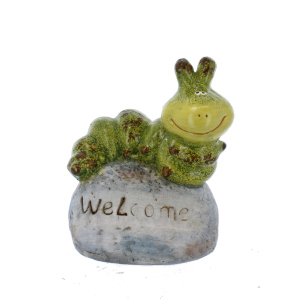 Dekostein mit Raupe - Welcome - ca. 14,5 x 9 x 17,5 cm