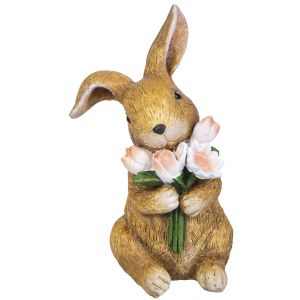 Dekofigur Hase mit Blumenstrauß - ca. 17,5 cm