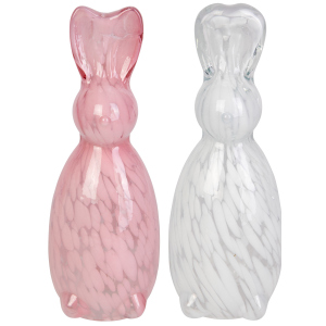 Osterhase aus Glas - rosa/weiß - ca. 8,5 x 7,5 x 24,5 cm