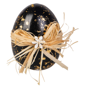 Osterei mit Schleife - schwarz/gold - ca. 6 x 6 x 7,5 cm