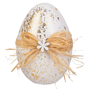 Osterei mit Schleife - creme/gold - ca. 9 x 9 x 12,5 cm