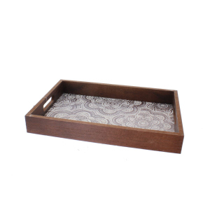 Dekotablett - Mandala - braun/weiß - ca. 30 x 20 x 4 cm